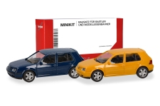 Herpa 013956-002 - H0 - VW Golf IV - blau/gelb (2 Stück) - Bausatz